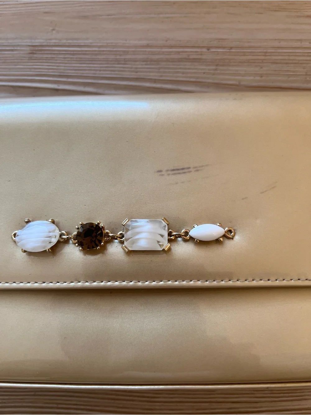 Stuart Weitzman Champagne Ivory Patent Leather Evening Bag Shoulder Bag, Spain